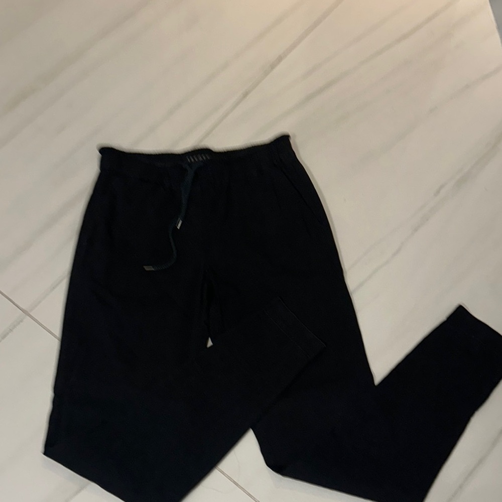 THEORY BLACK CRUNCH LINEN JOGGER PANT. PETITE